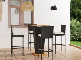 vidaXL 5 Piece Patio Bar Set with Cushions Poly Rattan Black