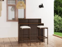 vidaXL 3 Piece Patio Bar Set with Cushions Brown