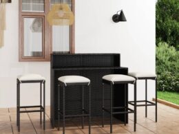 vidaXL 5 Piece Patio Bar Set with Cushions Black