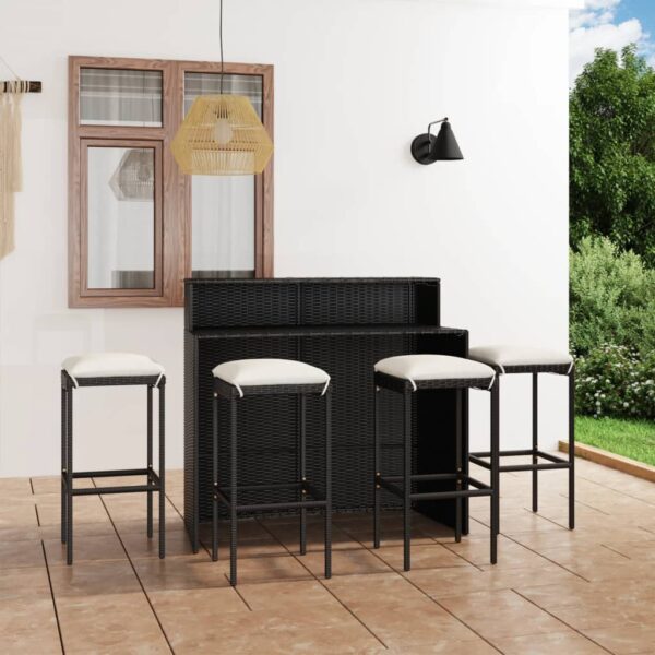 vidaXL 5 Piece Patio Bar Set with Cushions Black