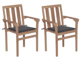 vidaXL Patio Chairs 2 pcs with Anthracite Cushions Solid Teak Wood