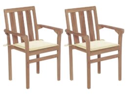 vidaXL Patio Chairs 2 pcs with Cream Cushions Solid Teak Wood