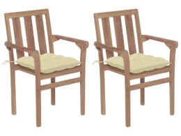 vidaXL Patio Chairs 2 pcs with Cream White Cushions Solid Teak Wood