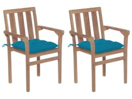 vidaXL Patio Chairs 2 pcs with Light Blue Cushions Solid Teak Wood