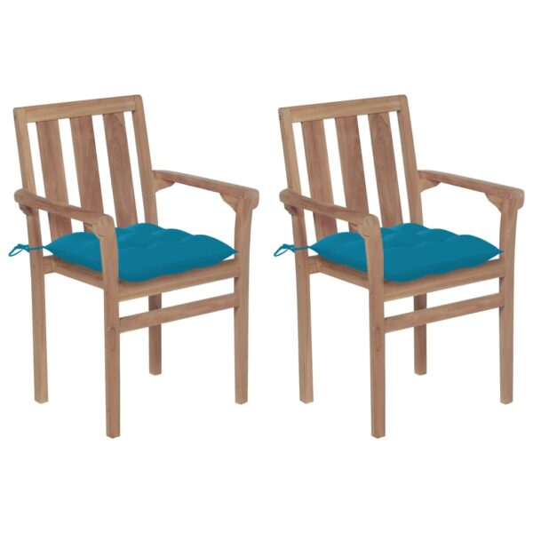 vidaXL Patio Chairs 2 pcs with Light Blue Cushions Solid Teak Wood