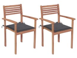 vidaXL Patio Chairs 2 pcs with Anthracite Cushions Solid Teak Wood