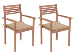 vidaXL Patio Chairs 2 pcs with Beige Cushions Solid Teak Wood