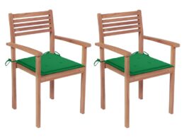 vidaXL Patio Chairs 2 pcs with Green Cushions Solid Teak Wood