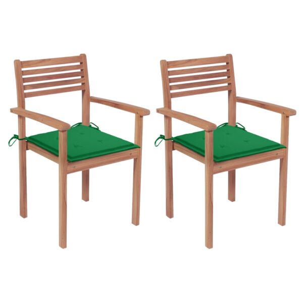 vidaXL Patio Chairs 2 pcs with Green Cushions Solid Teak Wood