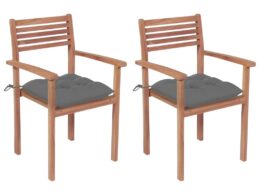 vidaXL Patio Chairs 2 pcs with Gray Cushions Solid Teak Wood