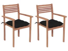vidaXL Patio Chairs 2 pcs with Black Cushions Solid Teak Wood