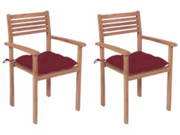 vidaXL Patio Chairs 2 pcs with Wine Red Cushions Solid Teak Wood