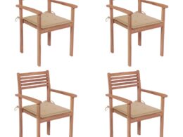vidaXL Patio Chairs 4 pcs with Beige Cushions Solid Teak Wood