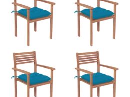 vidaXL Patio Chairs 4 pcs with Light Blue Cushions Solid Teak Wood