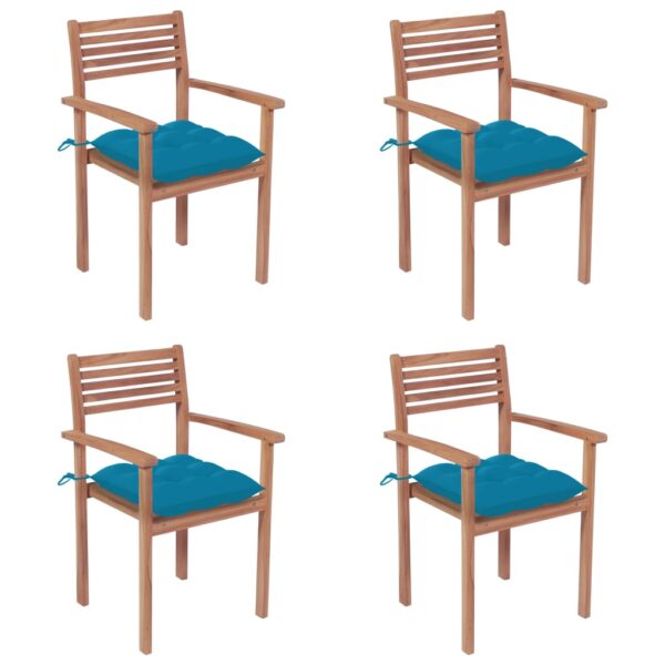 vidaXL Patio Chairs 4 pcs with Light Blue Cushions Solid Teak Wood