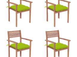 vidaXL Patio Chairs 4 pcs with Bright Green Cushions Solid Teak Wood