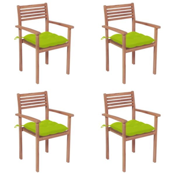 vidaXL Patio Chairs 4 pcs with Bright Green Cushions Solid Teak Wood