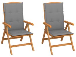 vidaXL Patio Chairs 2 pcs with Gray Cushions Solid Teak Wood