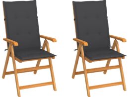 vidaXL Patio Chairs 2 pcs with Anthracite Cushions Solid Teak Wood