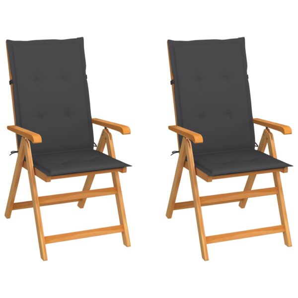 vidaXL Patio Chairs 2 pcs with Anthracite Cushions Solid Teak Wood
