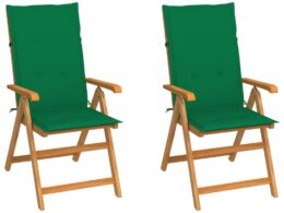 vidaXL Patio Chairs 2 pcs with Green Cushions Solid Teak Wood