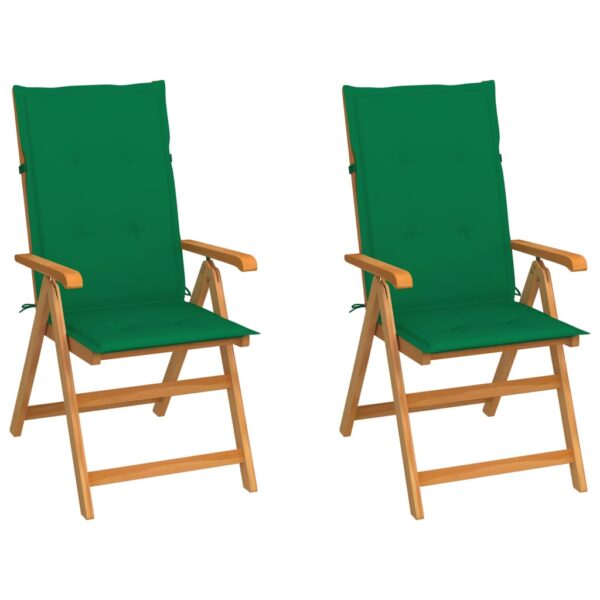 vidaXL Patio Chairs 2 pcs with Green Cushions Solid Teak Wood