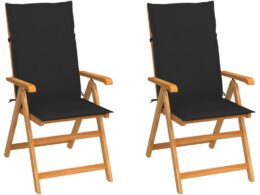 vidaXL Patio Chairs 2 pcs with Black Cushions Solid Teak Wood