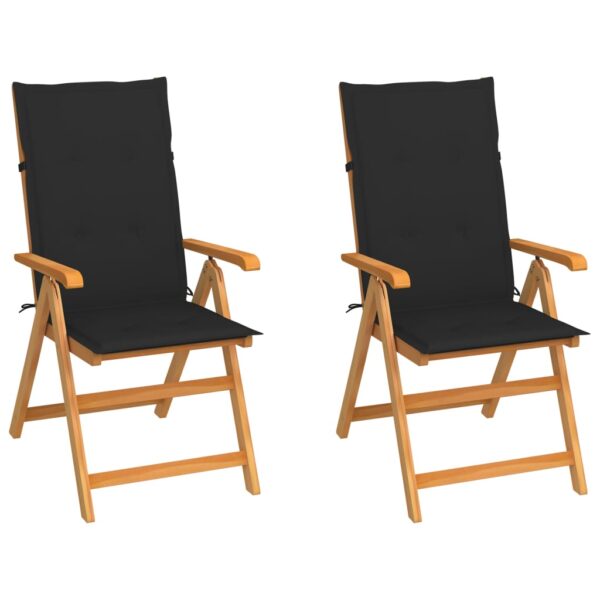 vidaXL Patio Chairs 2 pcs with Black Cushions Solid Teak Wood