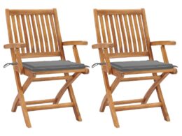 vidaXL Patio Chairs 2 pcs with Gray Cushions Solid Teak Wood