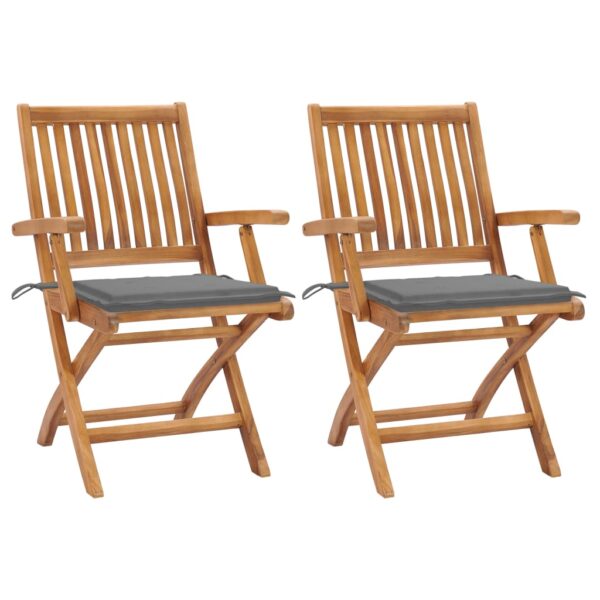 vidaXL Patio Chairs 2 pcs with Gray Cushions Solid Teak Wood