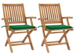 vidaXL Patio Chairs 2 pcs with Green Cushions Solid Teak Wood