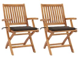 vidaXL Patio Chairs 2 pcs with Taupe Cushions Solid Teak Wood