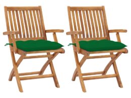 vidaXL Patio Chairs 2 pcs with Green Cushions Solid Teak Wood