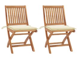vidaXL Patio Chairs 2 pcs with Cream Cushions Solid Teak Wood