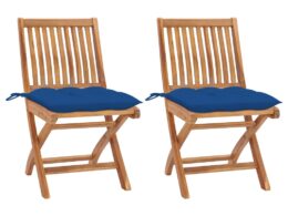 vidaXL Patio Chairs 2 pcs with Blue Cushions Solid Teak Wood