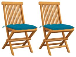 vidaXL Patio Chairs with Light Blue Cushions 2 pcs Solid Teak Wood