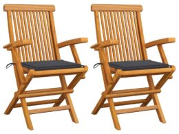 vidaXL Patio Chairs with Anthracite Cushions 2 pcs Solid Teak Wood