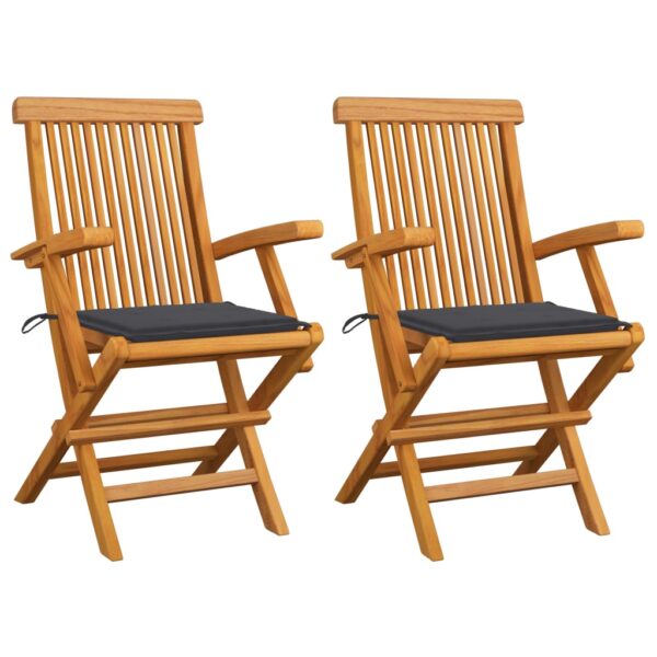 vidaXL Patio Chairs with Anthracite Cushions 2 pcs Solid Teak Wood
