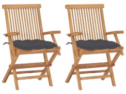vidaXL Patio Chairs with Anthracite Cushions 2 pcs Solid Teak Wood