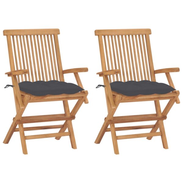 vidaXL Patio Chairs with Anthracite Cushions 2 pcs Solid Teak Wood