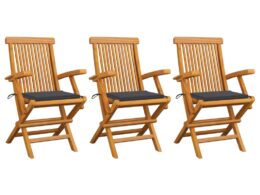 vidaXL Patio Chairs with Anthracite Cushions 3 pcs Solid Teak Wood
