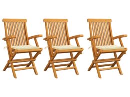 vidaXL Patio Chairs with Cream Cushions 3 pcs Solid Teak Wood