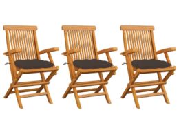 vidaXL Patio Chairs with Taupe Cushions 3 pcs Solid Teak Wood