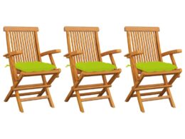 vidaXL Patio Chairs with Bright Green Cushions 3 pcs Solid Teak Wood