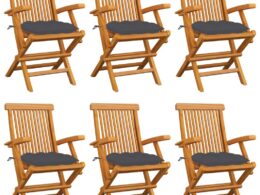vidaXL Patio Chairs with Anthracite Cushions 6 pcs Solid Teak Wood