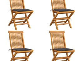 vidaXL Patio Chairs with Anthracite Cushions 4 pcs Solid Teak Wood
