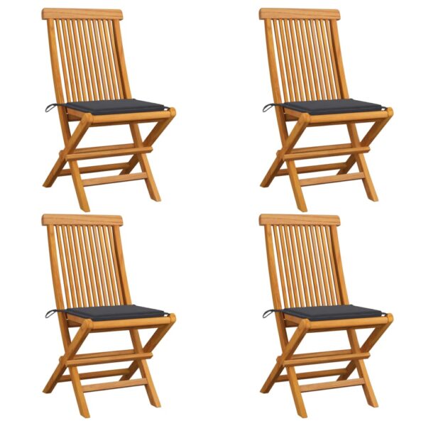 vidaXL Patio Chairs with Anthracite Cushions 4 pcs Solid Teak Wood