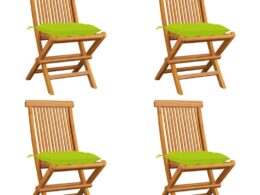 vidaXL Patio Chairs with Bright Green Cushions 4 pcs Solid Teak Wood
