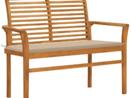 vidaXL Patio Bench with Beige Cushion 44.1" Solid Teak Wood