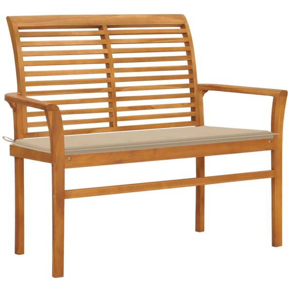 vidaXL Patio Bench with Beige Cushion 44.1" Solid Teak Wood